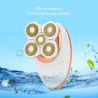 5D rotary shaver head closeup - double ring blades