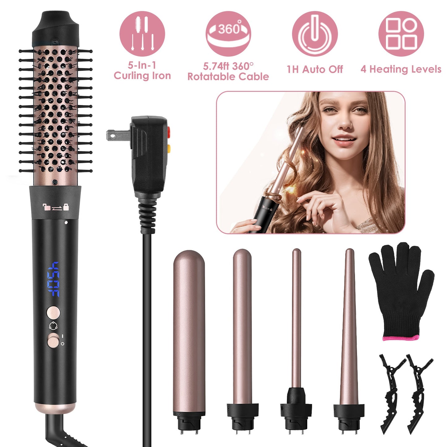 5-in-1 Curling Wand Hair Curling Iron Brush