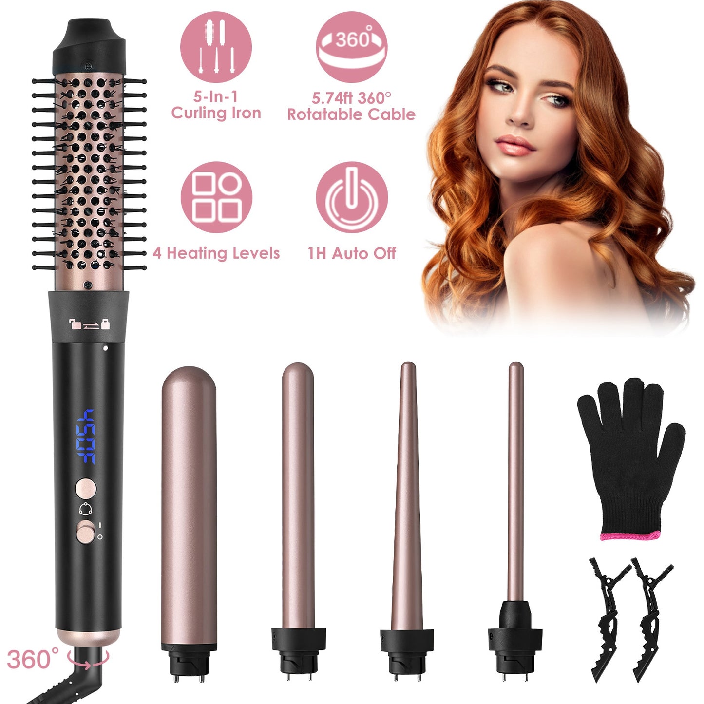 5-in-1 Curling Wand Hair Curling Iron Brush