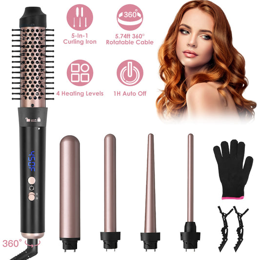 5-in-1 Curling Wand Hair Curling Iron Brush