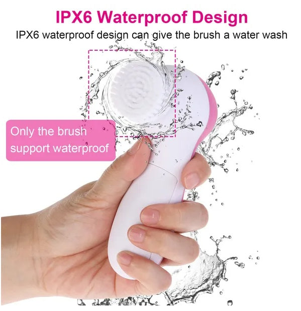 Waterproof Facial Cleansing Brush with 5 Heads