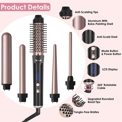 5-in-1 Curling Wand Hair Curling Iron Brush