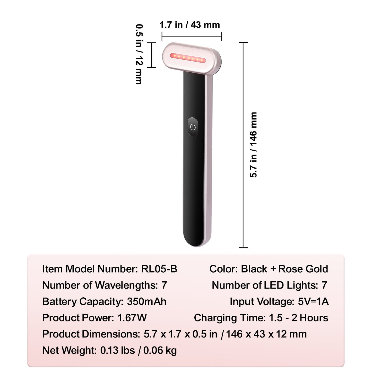 VEVOR 7-Color LED Red Light Facial Wand
