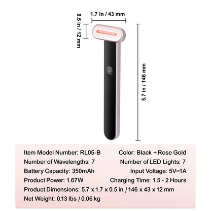 VEVOR 7-Color LED Red Light Facial Wand