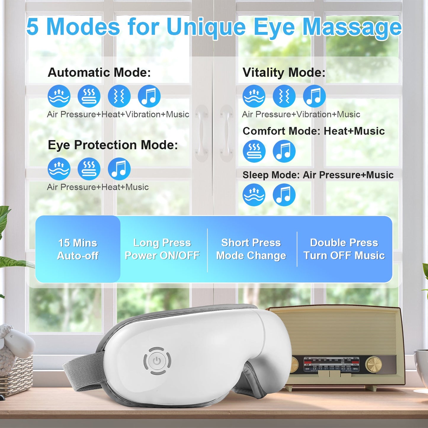 Wireless Eye Massager with Heat, Music & Air Pressure