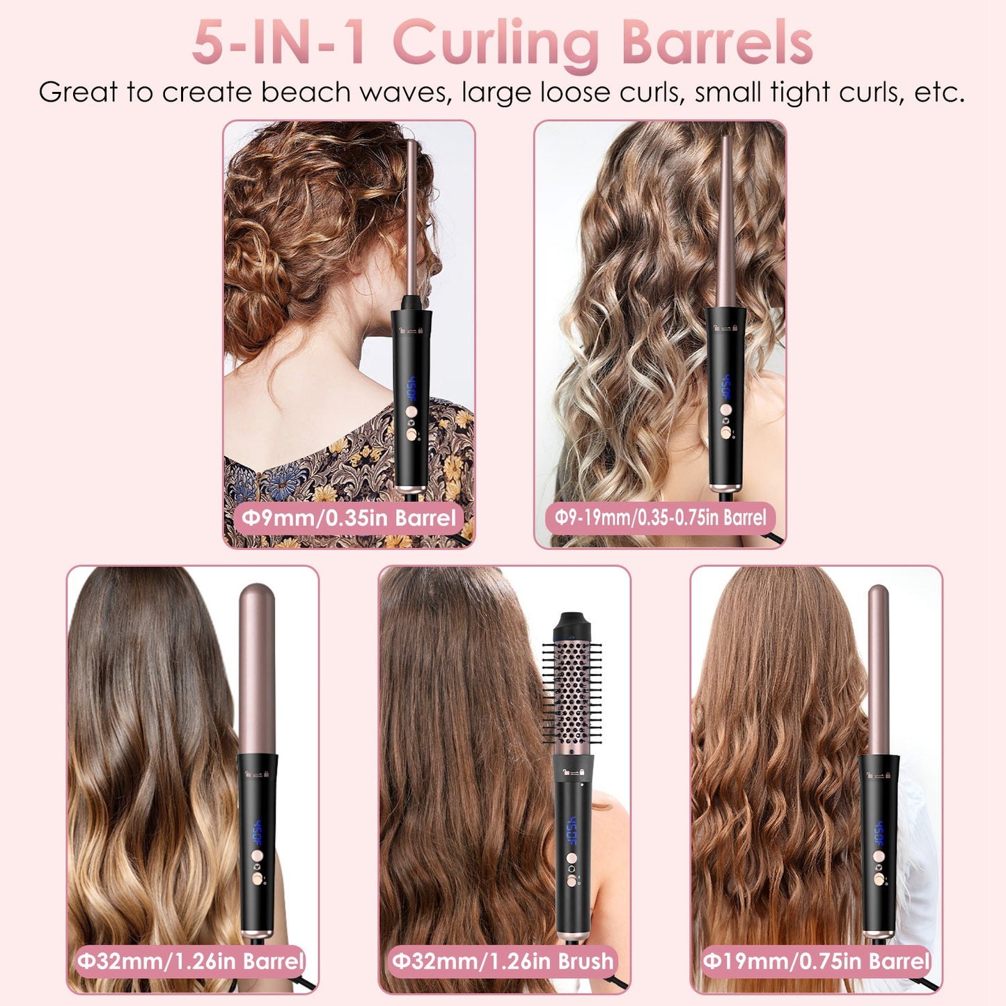 5-in-1 Curling Wand Hair Curling Iron Brush