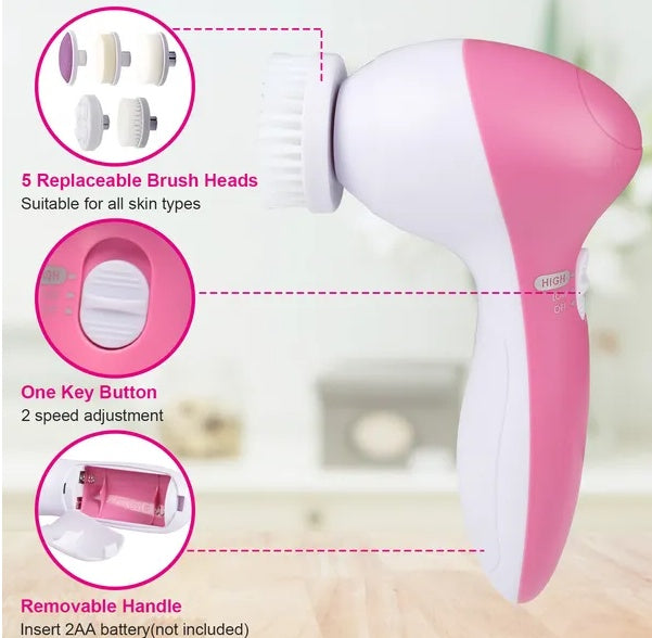 Waterproof Facial Cleansing Brush with 5 Heads
